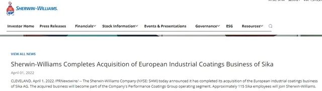 4月1日，宣偉在公司官網(wǎng)宣布，已經(jīng)完成了對(duì)西卡公司洲工業(yè)涂料業(yè)務(wù)的收購(gòu)